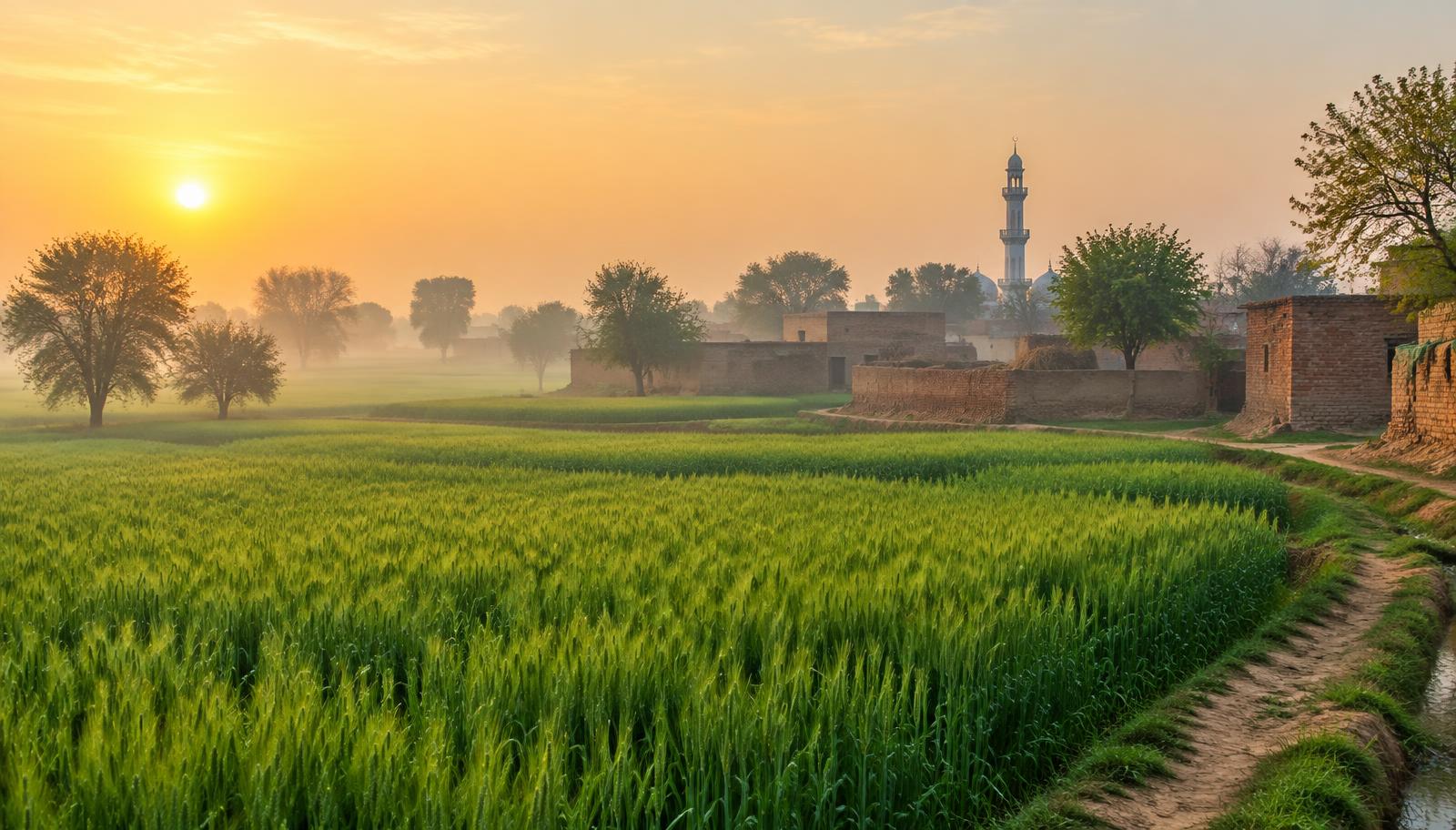 Fields and village homes in rural Punjab